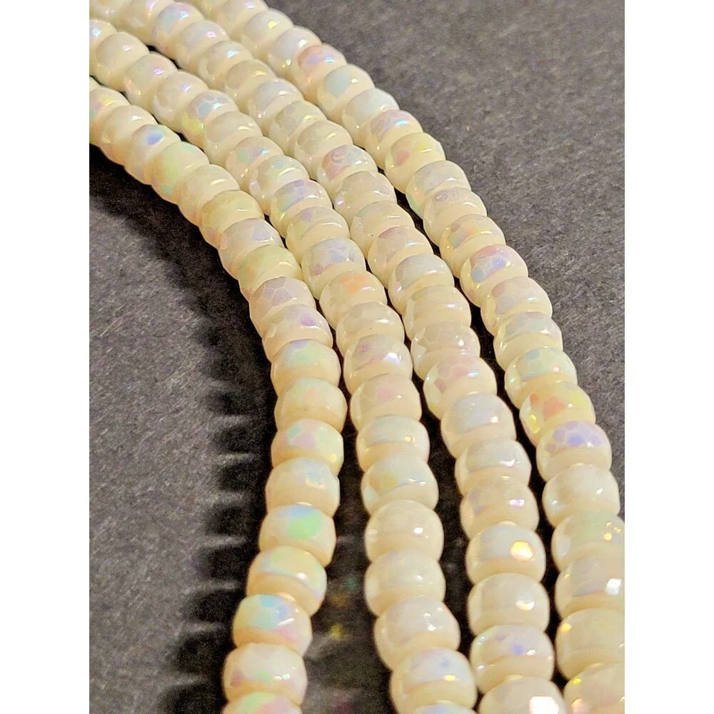Vintage 1950s 4 Strand Opalescent Glass Bead Necklace Wedding Glam Mid Century